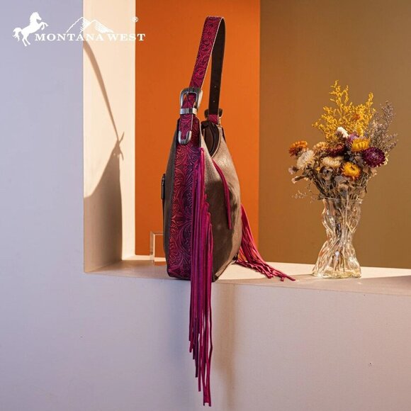 Montana West Floral Tooled Concealed Carry Hobo - Picture 3 of 16